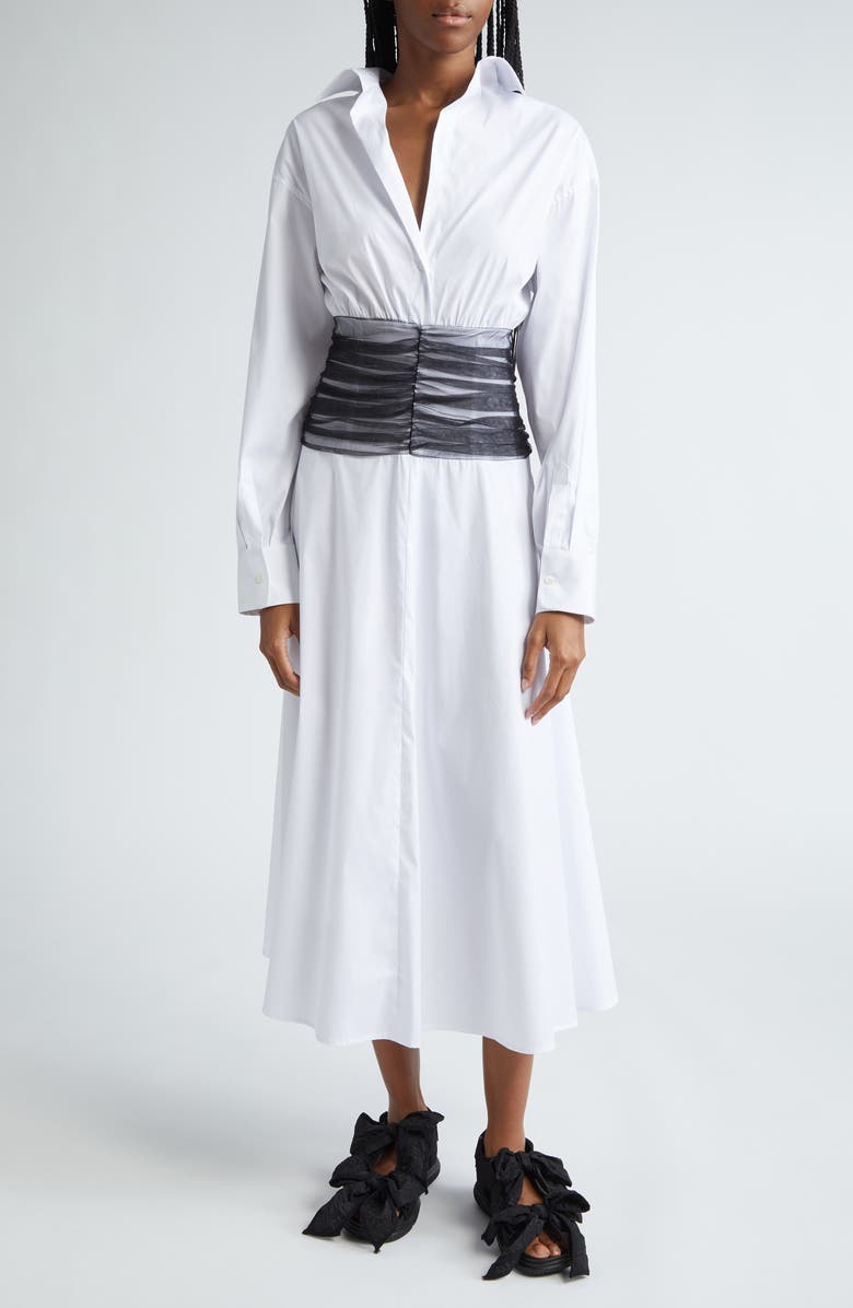 renaissance renaissance Drew Tulle Waist Long Sleeve Poplin Shirtdress, Alternate, color, 