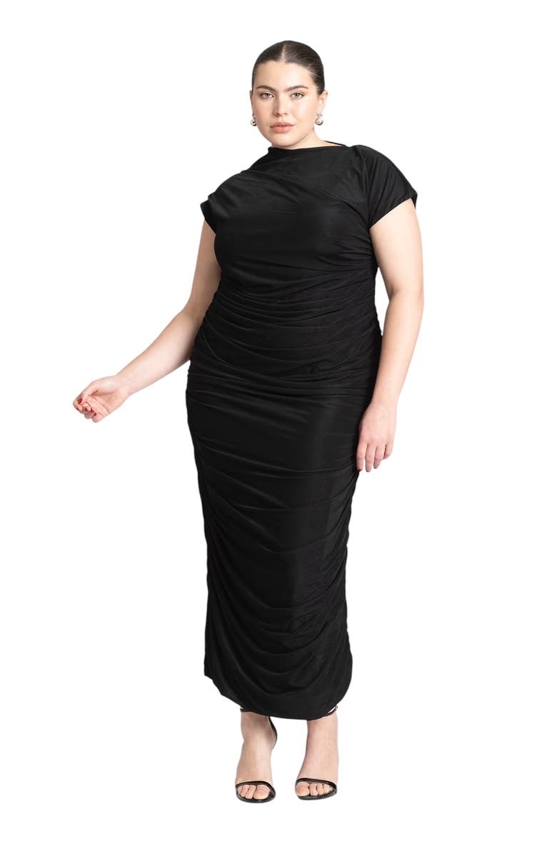 ELOQUII Draped Asym Dress, Main, color, Black Onyx