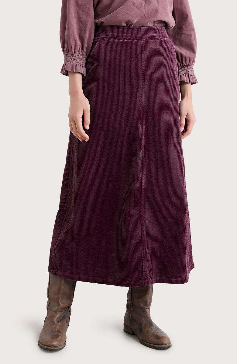 Seasalt Cornwall Window Wren Organic Cotton Corduroy Midi Skirt, Main, color, Dark Hellebore