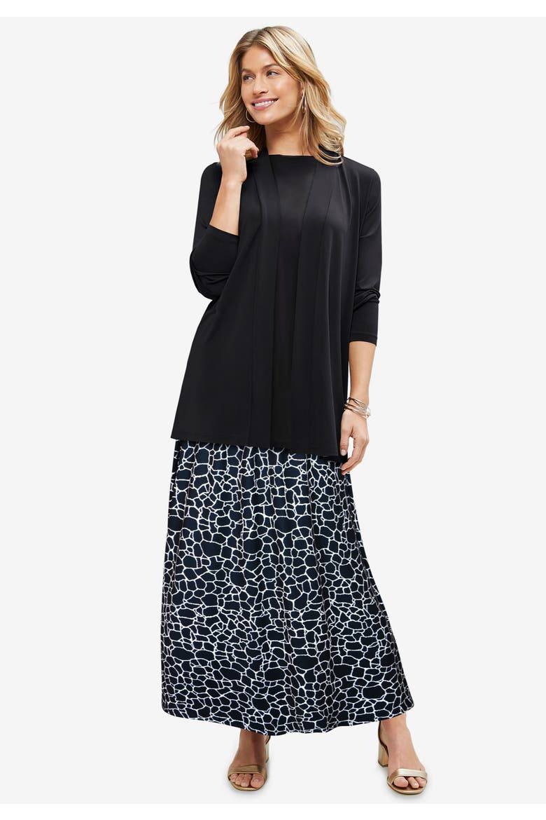Stretch Knit Maxi Skirt, Alternate, color, BLACK BIAS PLAID