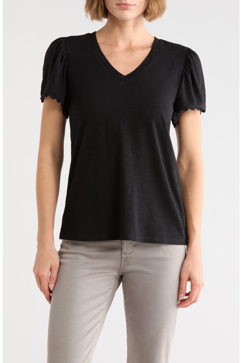Scallop Trim T-Shirt, Main, color, BLACK
