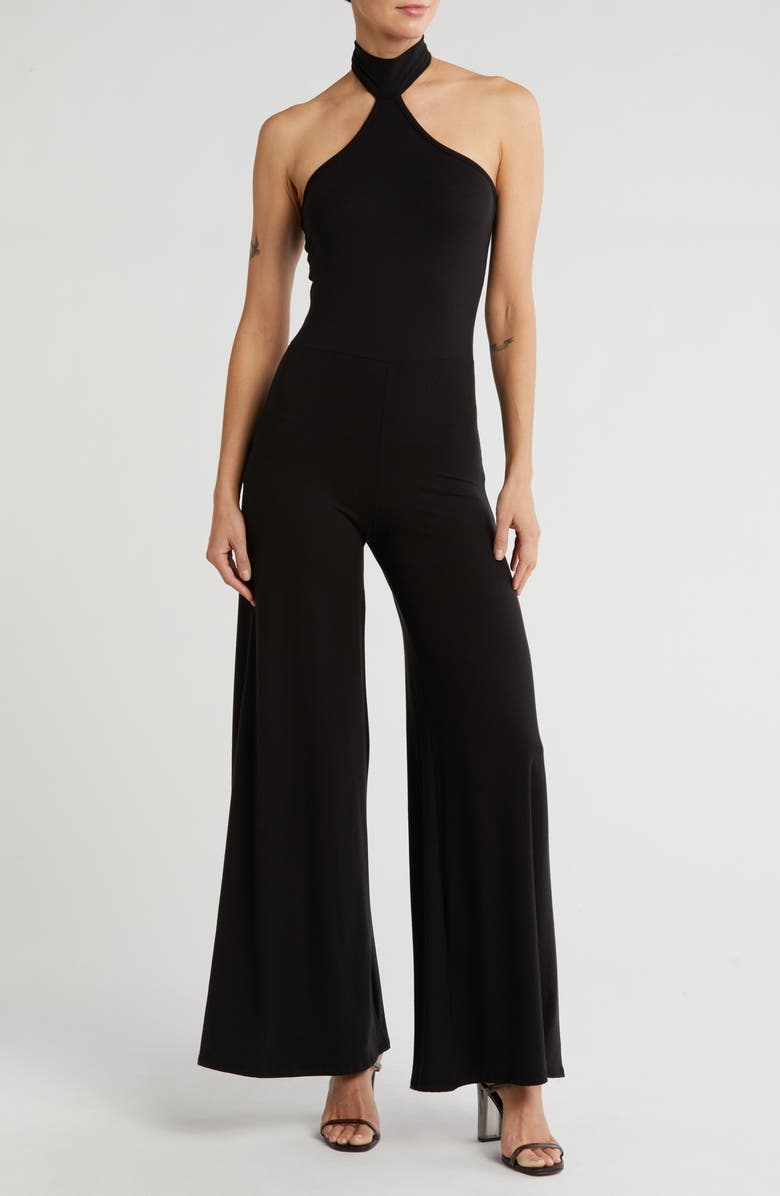 GO COUTURE Halter Neck Jumpsuit, Main, color, Black