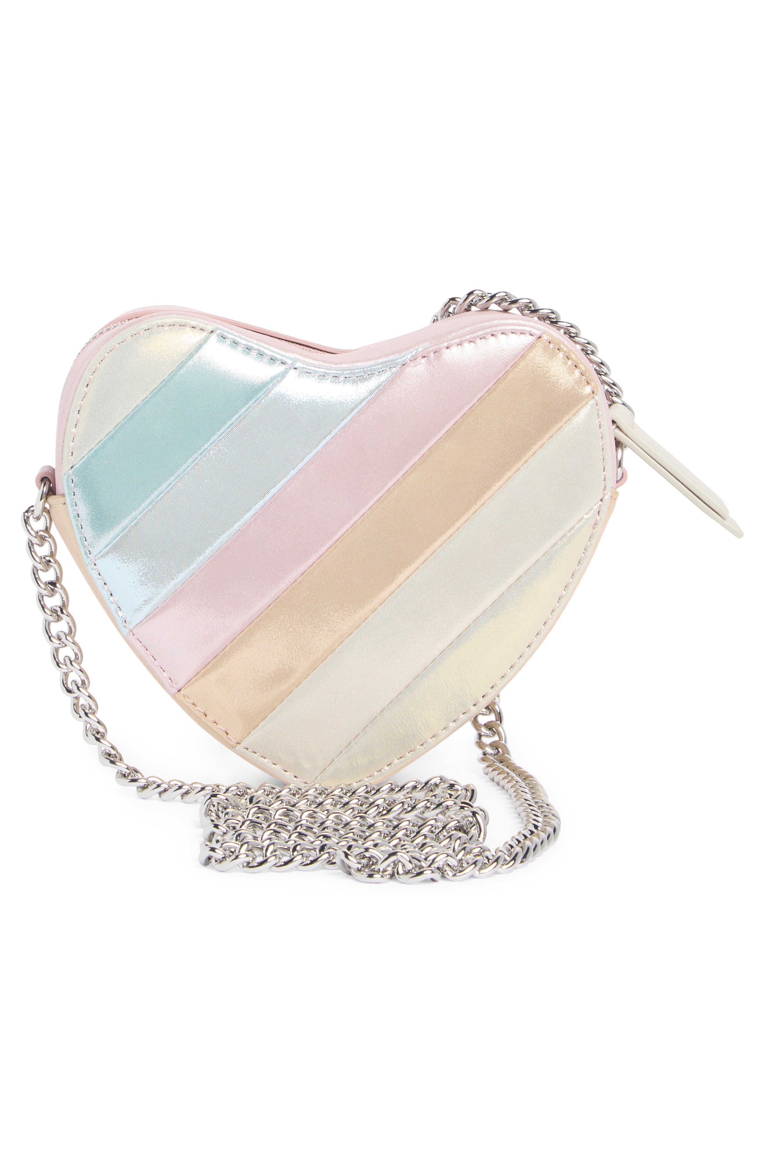 Kurt Geiger London Large Brixton Heart Metallic Leather Crossbody Bag, Alternate, color, Metal Comb