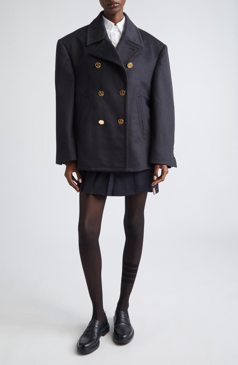 Thom Browne Oversize Cashmere Peacoat, Alternate, color, Navy