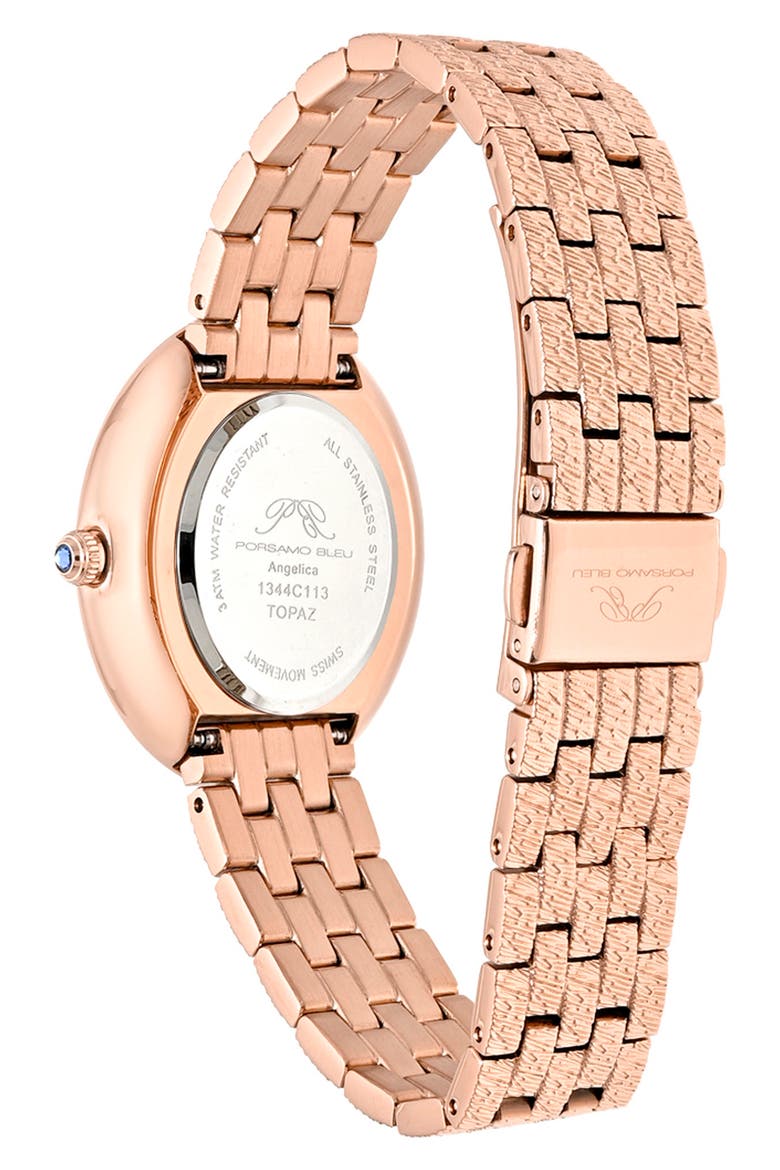 Women's Porsamo Bleu Angelica Oval Sunray Dial Topaz Stainless Steel Watch, Alternate, color, ROSE/ WHITE