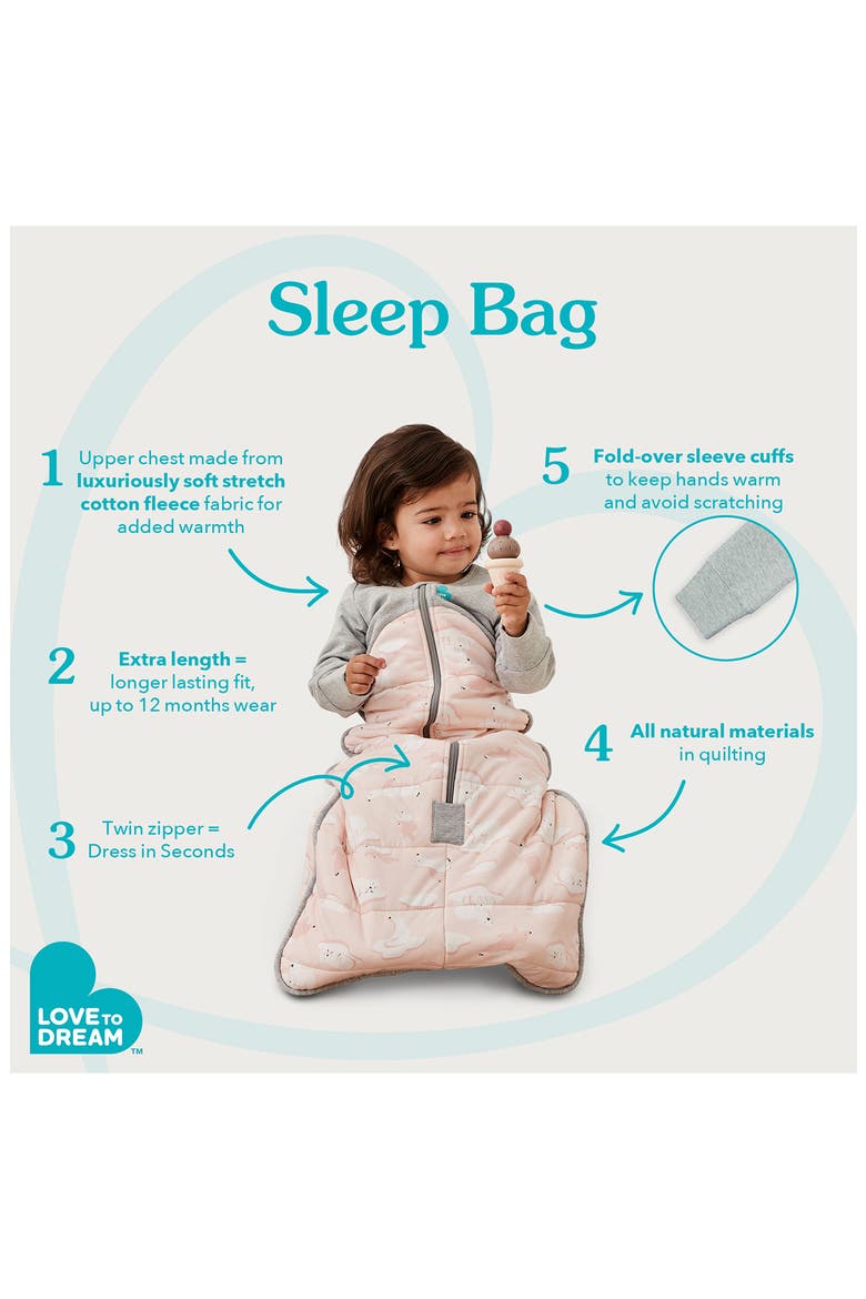 Long Sleeve 1.0 TOG Stretch Cotton Sleep Bag, Alternate, color, POWDER PINK