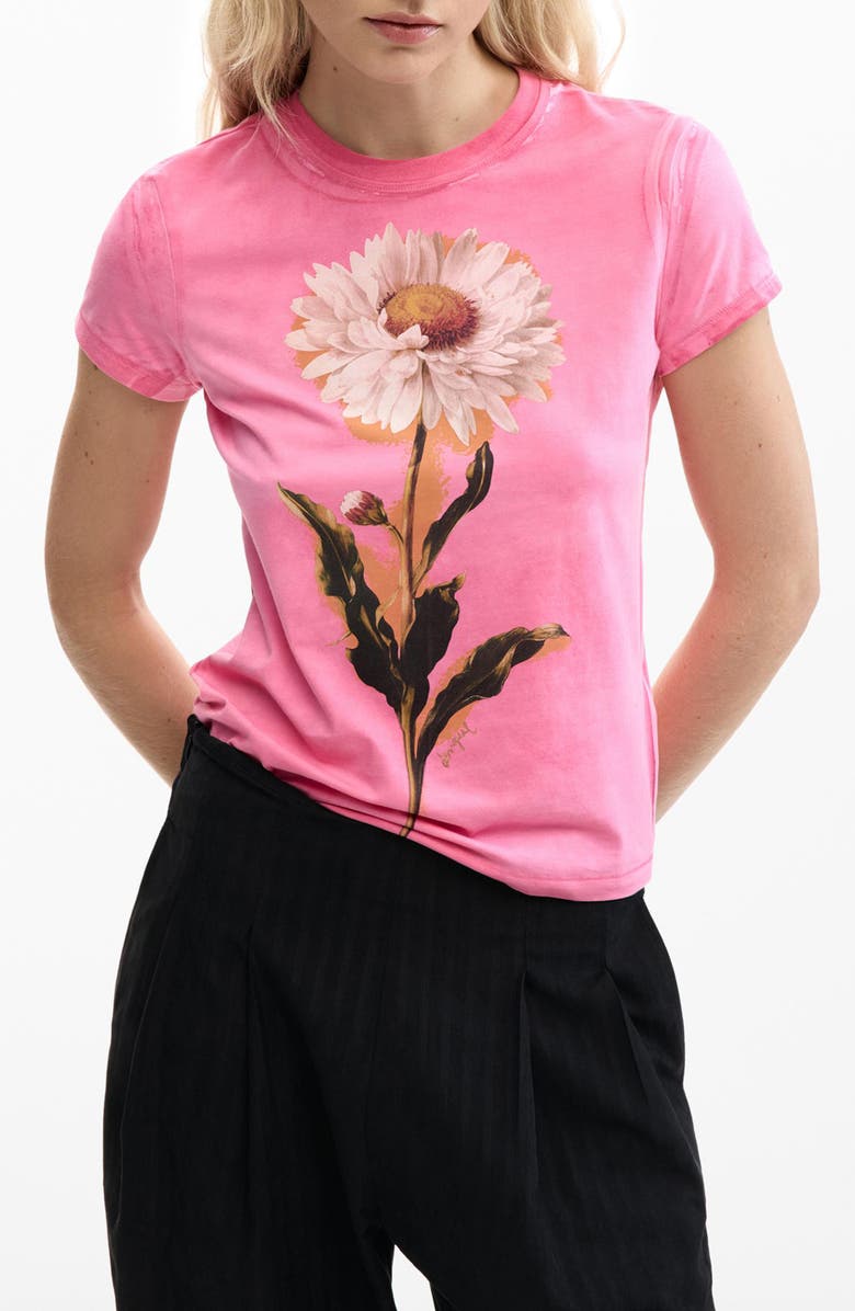 Desigual Floral Cotton Graphic T-Shirt, Main, color, Pink