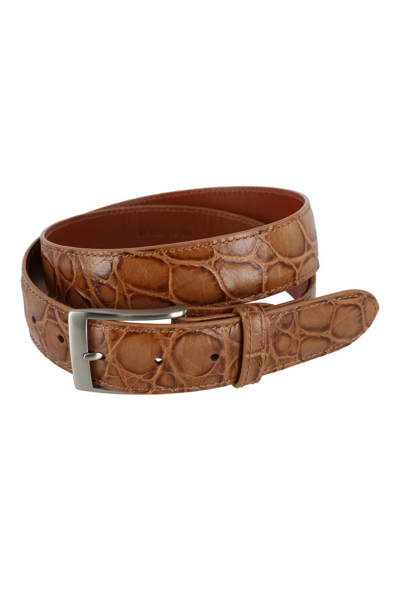 Toby Mock Turtle Embossed Italian Leather 35mm Belt, Main, color, Taupe