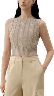 Lilysilk Women's Cable Knit Tussah Silk Cropped Top