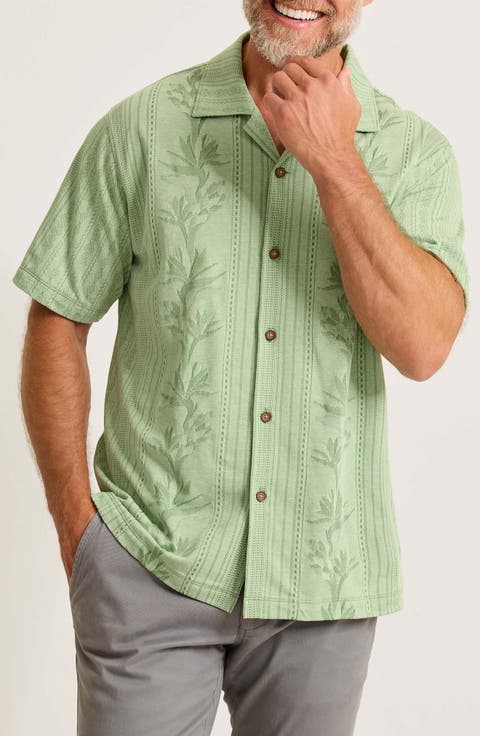 Palm Fresco Beach Border IslandZone® Camp Shirt (Big, Tall)