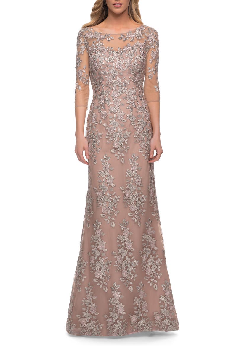 Floral Column Gown, Alternate, color, CHAMPAGNE