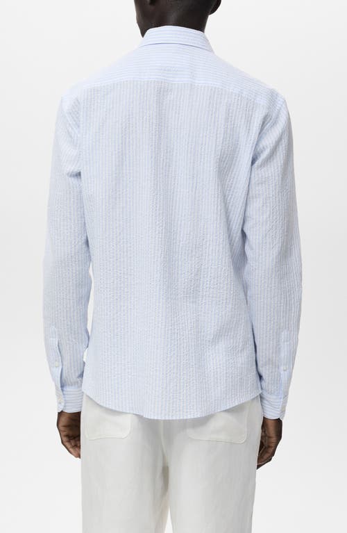 Mango Stripe Stretch Cotton Seersucker Button-up Shirt In Blue