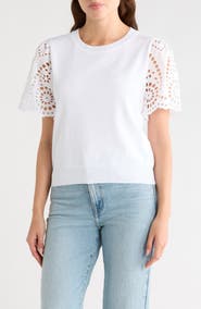 Nanette Lepore Embroidered Eyelet Short Sleeve Twofer Sweater