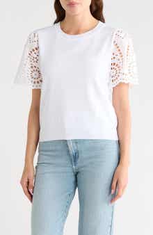 Nanette Lepore Embroidered Eyelet Short Sleeve Twofer Sweater