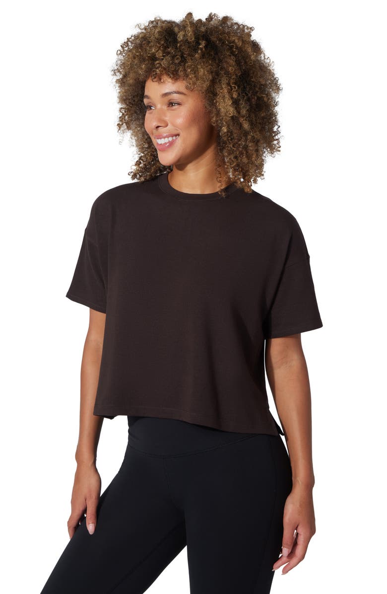 90 DEGREE BY REFLEX Peached Jersey Deluxe Boxy Cropped Tee, Alternate, color, Chocolate Mousse/ White Dove