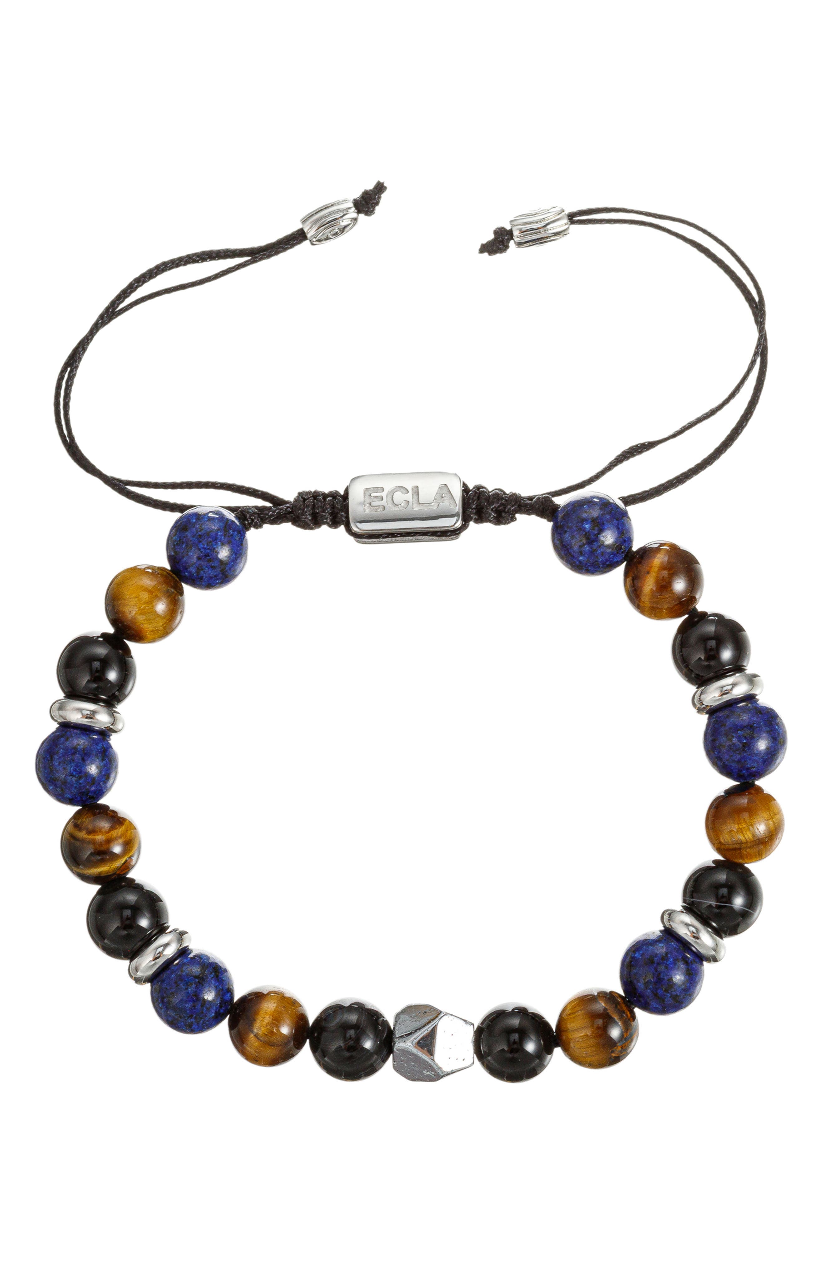 EYE CANDY LOS ANGELES Men's Luca Agate Beaded Slide Bracelet