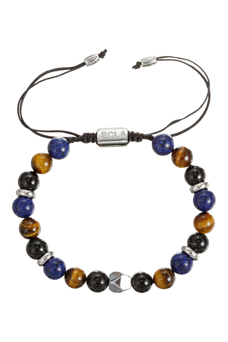 Men's Luca Agate Beaded Slide Bracelet, Main, color, BLUE/ BLACK/ SILVER