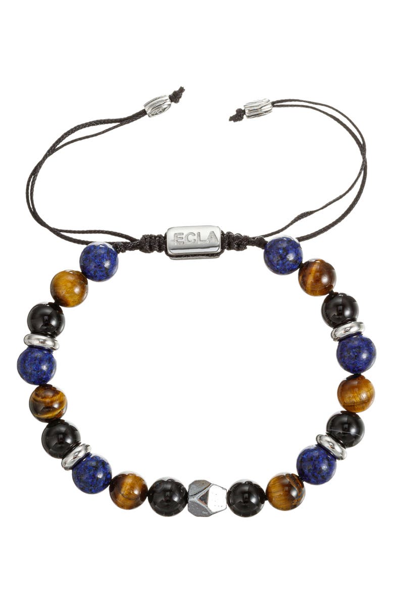 EYE CANDY LOS ANGELES Men's Luca Agate Beaded Slide Bracelet, Main, color, Blue/ Black/ Silver