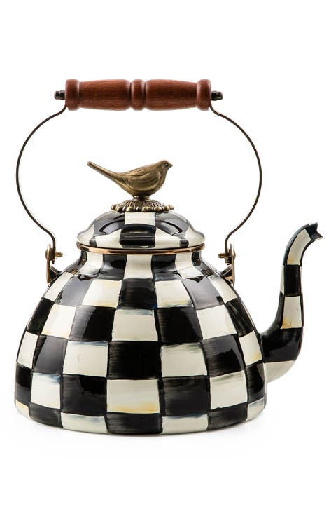Courtly Check Enameled Steel 3-Quart Tea Kettle with Bird
