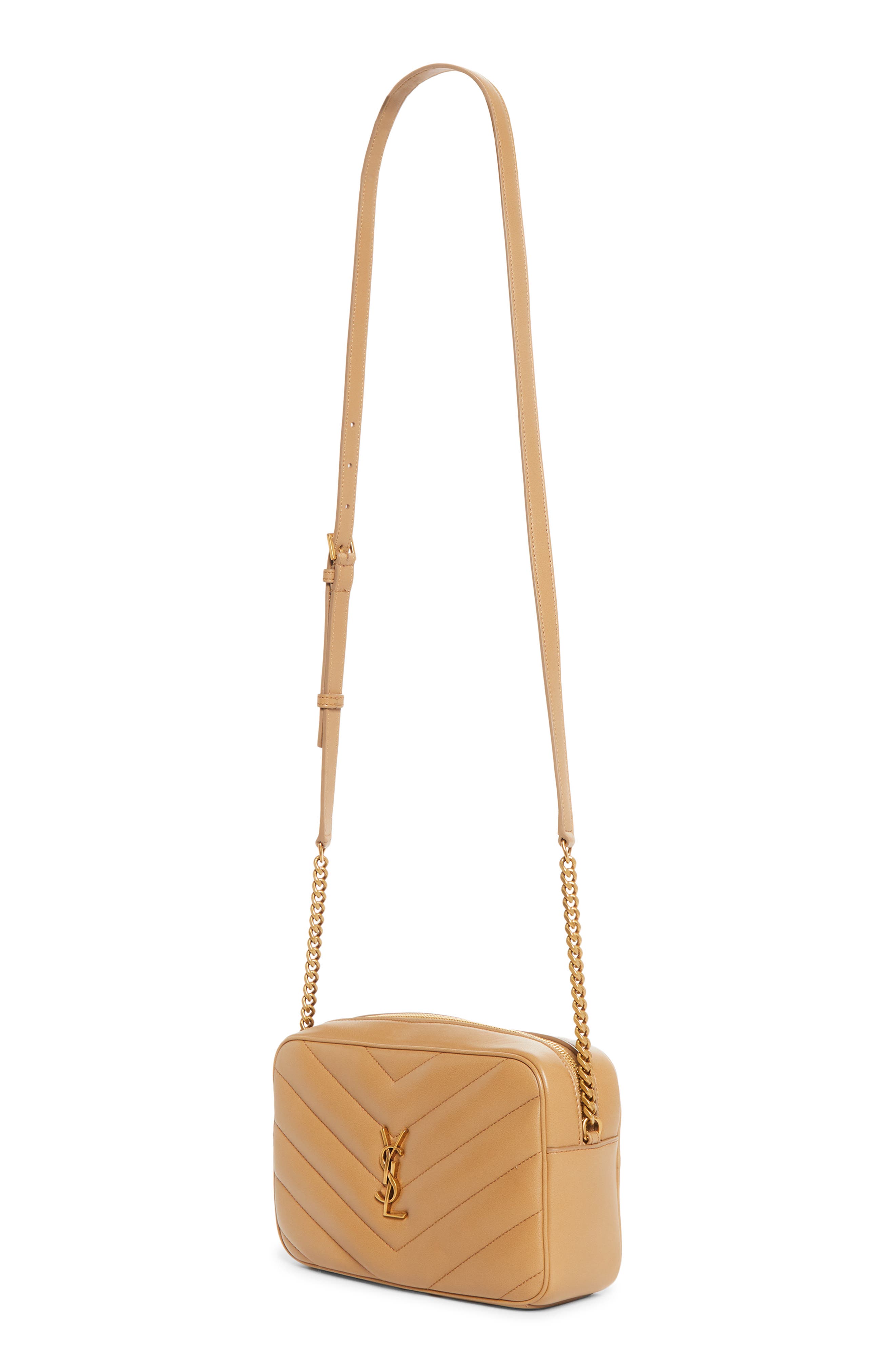 Saint Laurent Loulou Mattelassé Leather Camera Bag, Alternate, color, Natural Tan