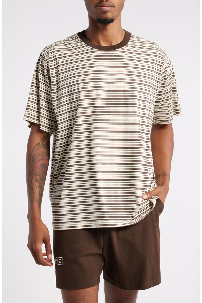 Wordmark Stripe Cotton T-Shirt, Main, color, BROWN