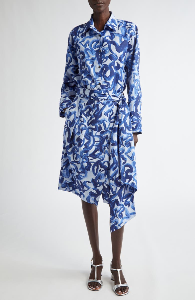 Dries Van Noten Solade Abstract Print Cotton Poplin Midi Skirt, Alternate, color, Blue