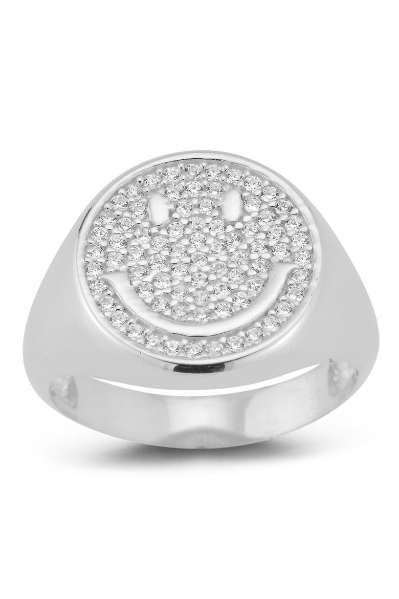 Pavé Cubic Zirconia Smiley Face Ring, Alternate, color, SILVER