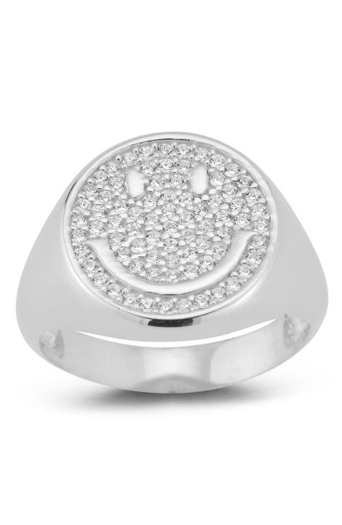 Sphera Milano Pavé Cubic Zirconia Smiley Face Ring In Silver