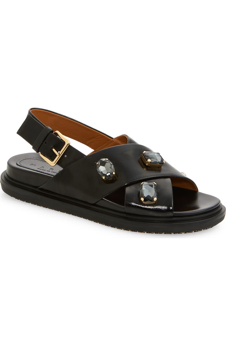 Marni Crystal Crossover Sandal, Main, color, 00N99 Black