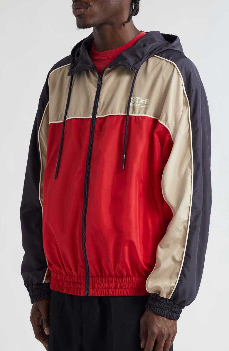 Golden Goose Star Hooded Windbreaker Jacket, Alternate, color, Savvy Red/ Dark Blue/ Khaki