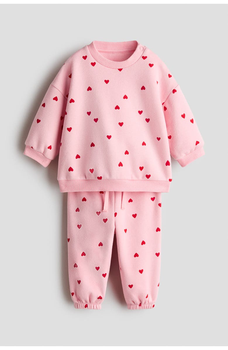 H&M 2-piece Printed Sweatshirt Set, Main, color, Light Pink/Hearts