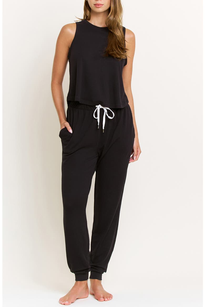 Star Seeker Brushed Jersey Tank & Pant Pajamas, Main, color, BLACK