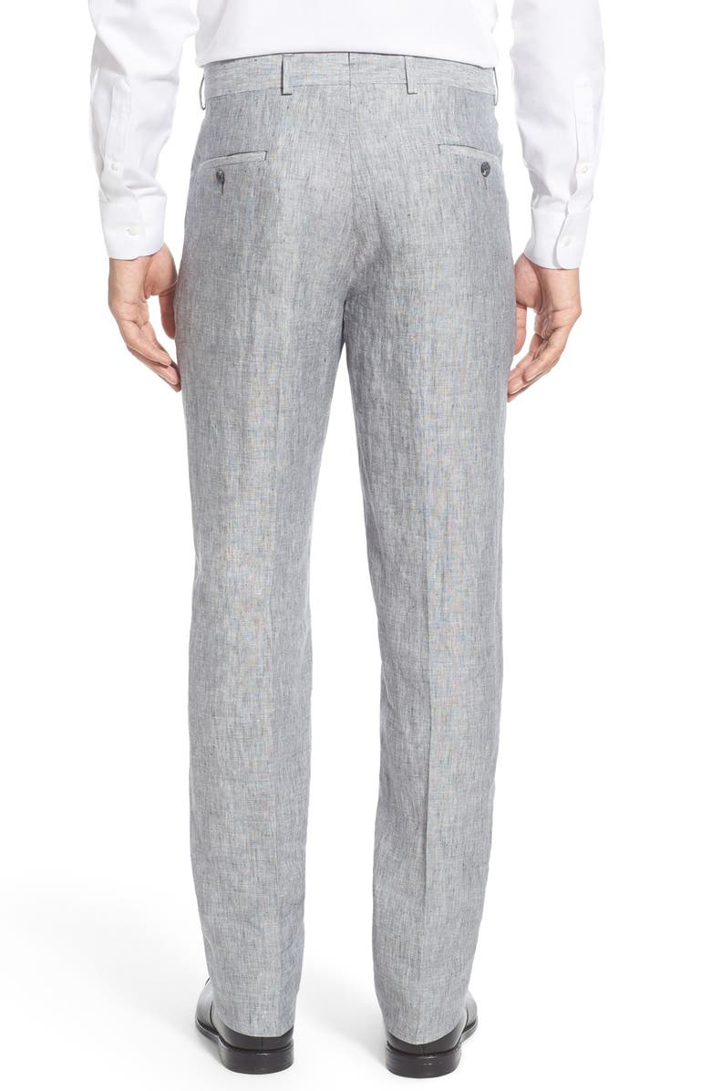 NORDSTROM MEN'S SHOP Flat Front Solid Linen Trousers, Alternate, color, 