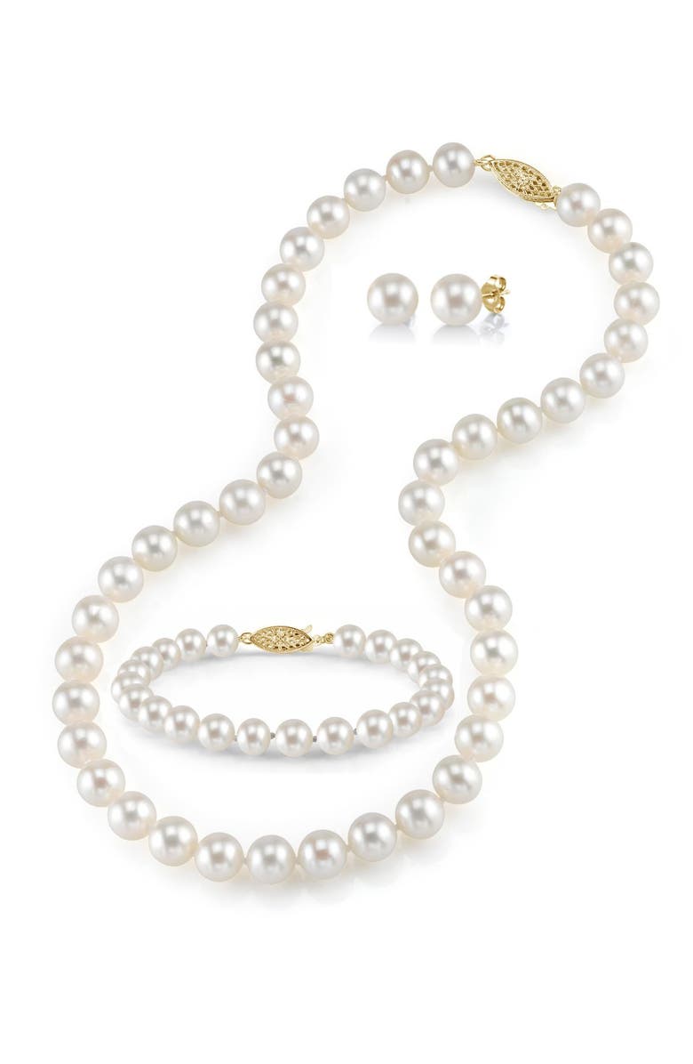 The Pearl Source Freshwater Pearl Necklace, Bracelet & Earrings, Alternate, color, White Gold