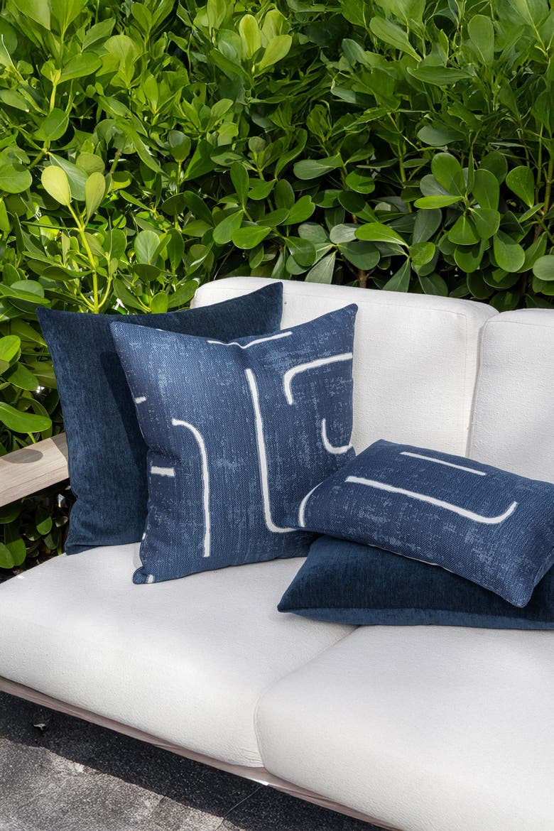 Luxe Velour Plush Chenille Indoor & Outdoor Woven Accent Pillow, Alternate, color, Indigo