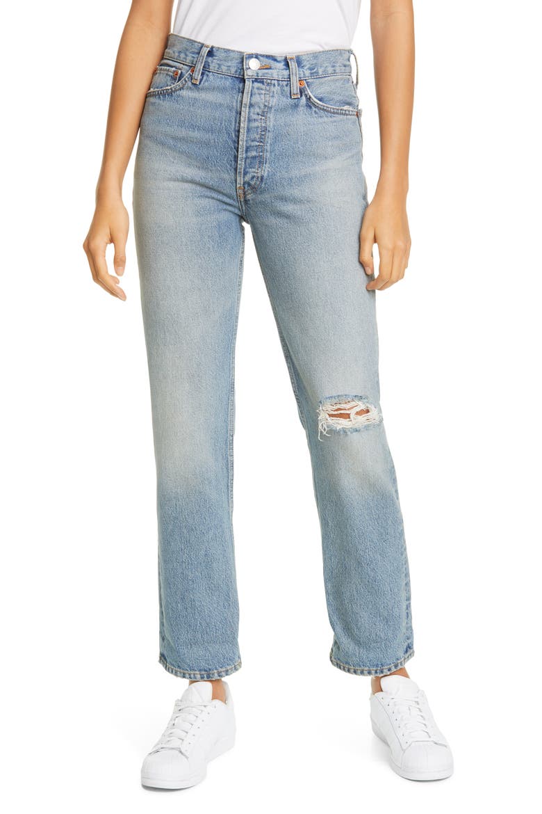 '90s Ripped Loose Straight Leg Jeans, Main, color, LIGHT WORN 11