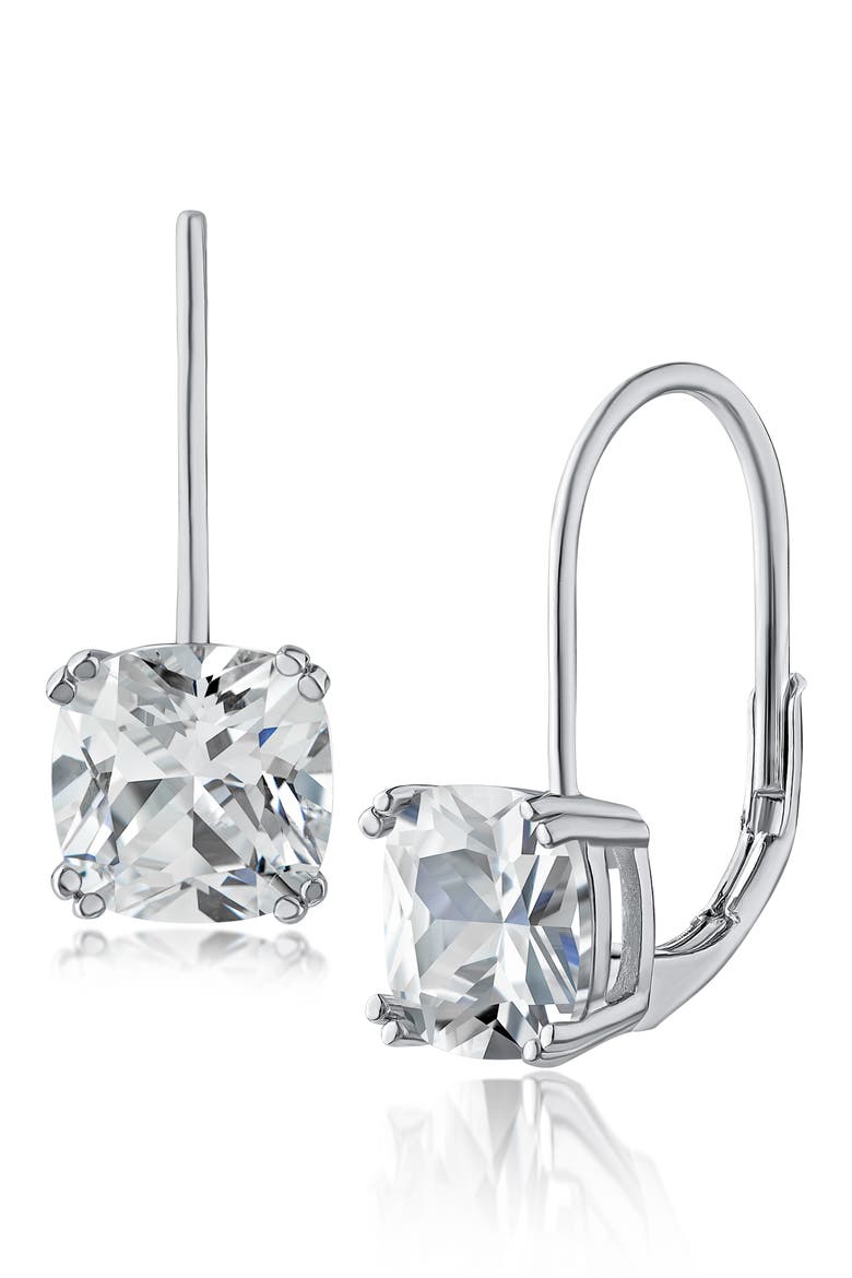 Cushion Cubic Zirconia Drop Earrings, Main, color, CLEAR/ SILVER