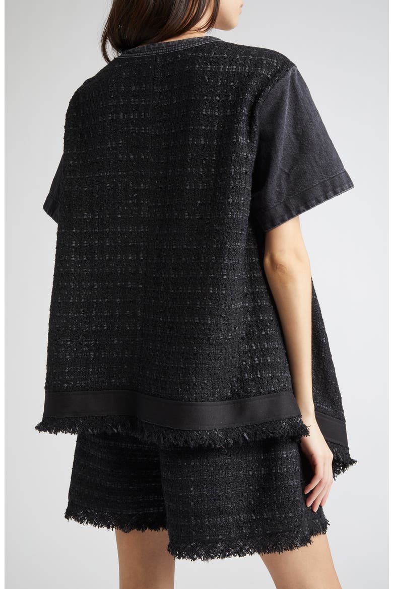 Mixed Media Denim & Tweed Top, Alternate, color, BLACK/ BLACK 002