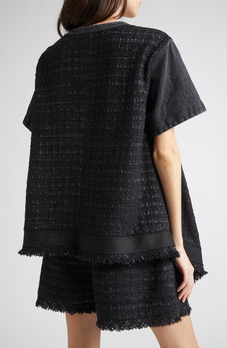 Sacai Mixed Media Denim & Tweed Top, Alternate, color, Black/ Black 002
