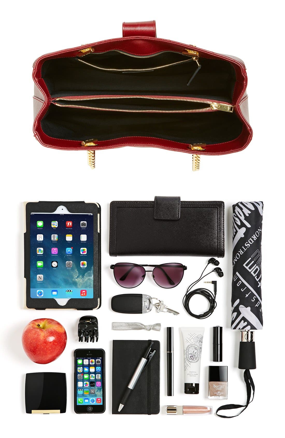'Monogram' Grained Leather Shopper, Alternate, color, OXBLOOD