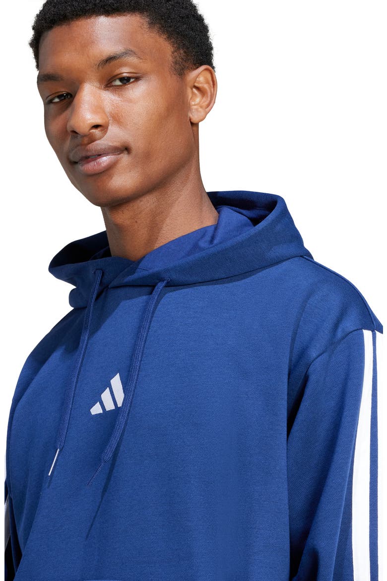 Essential 3-Stripes Fleece Hoodie, Alternate, color, DKBLUE/WHI