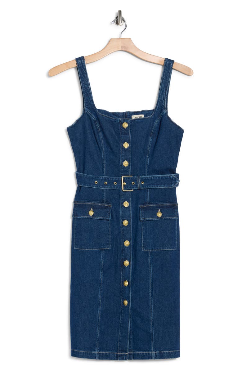 L'AGENCE Belted Denim Body-Con Dress, Alternate, color, Glendale
