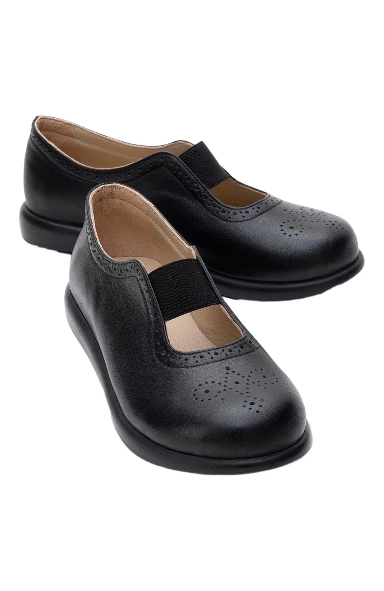 Forever & Always Shoes CHELLE Elastic Leather Flat, Alternate, color, Black Leather