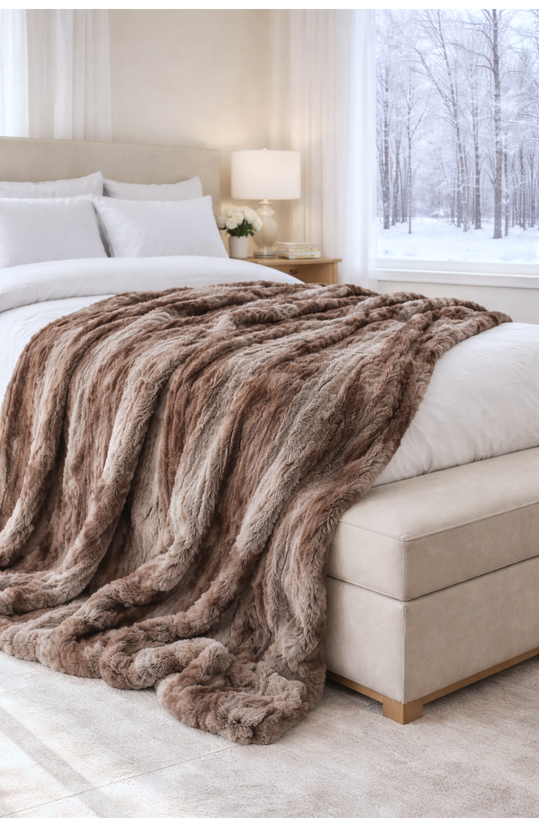 Sea To Me Blankets Mount Shasta Faux Fur Throw Blanket, Alternate, color, Smokey Walnut