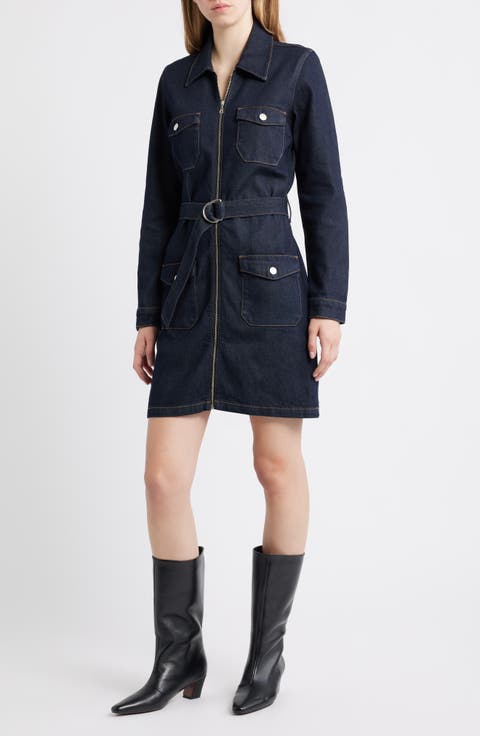 Jefferson Belted Long Sleeve Utility Mini Shirtdress