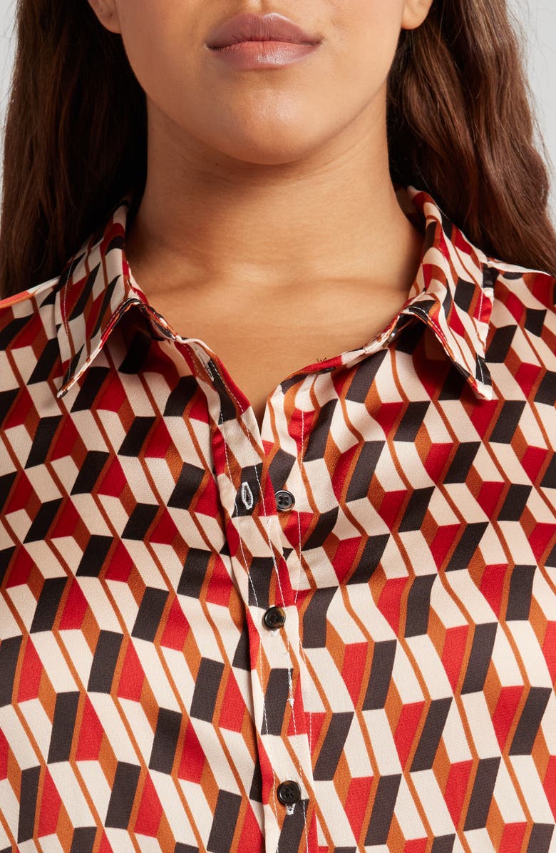 Tahari ASL Geo Print Satin Button-Up Shirt, Alternate, color,