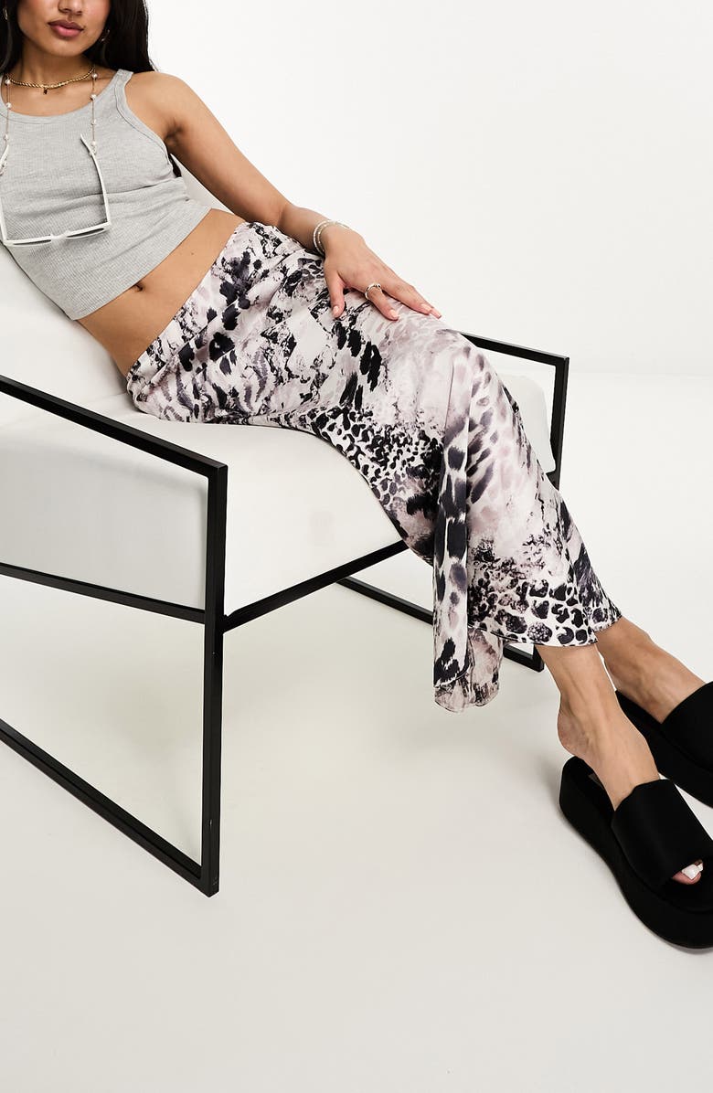 ASOS DESIGN Animal Print Bias Cut Satin Maxi Skirt, Alternate, color,