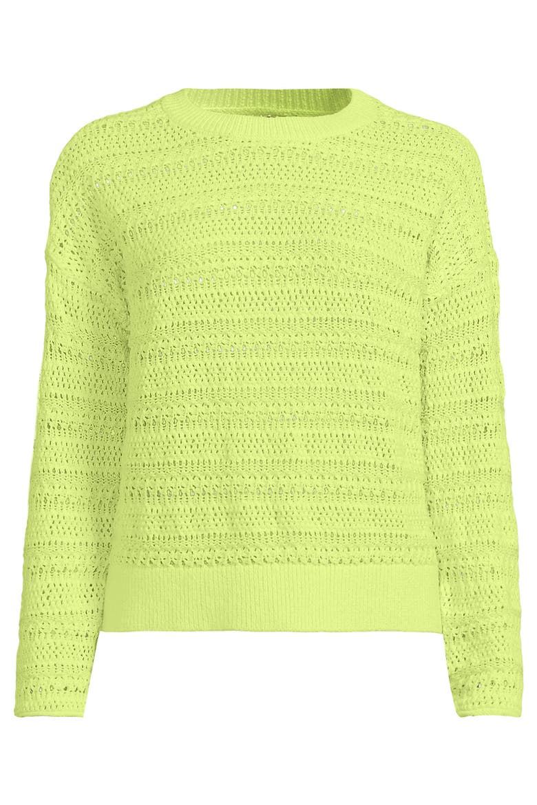 Cotton Blend Pointelle Crew Neck Sweater, Alternate, color, Soft Limoncello Yellow
