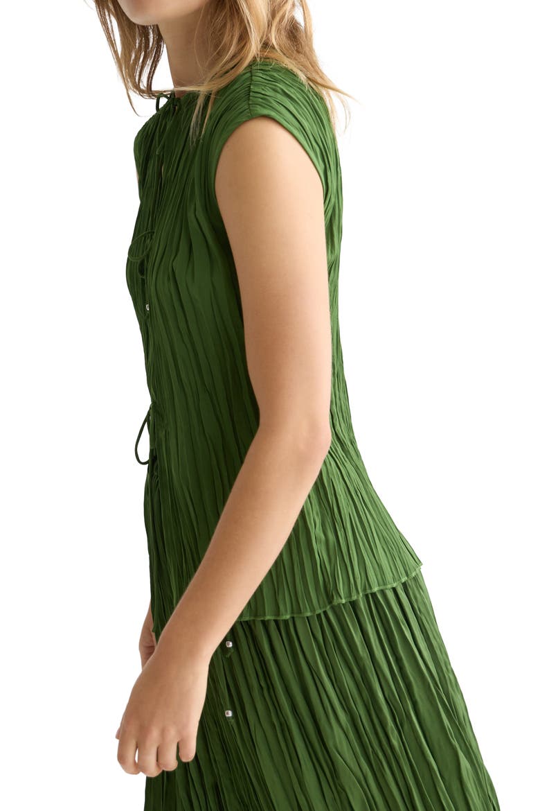 Tie Front Micropleat Top, Alternate, color, GARDEN GREEN