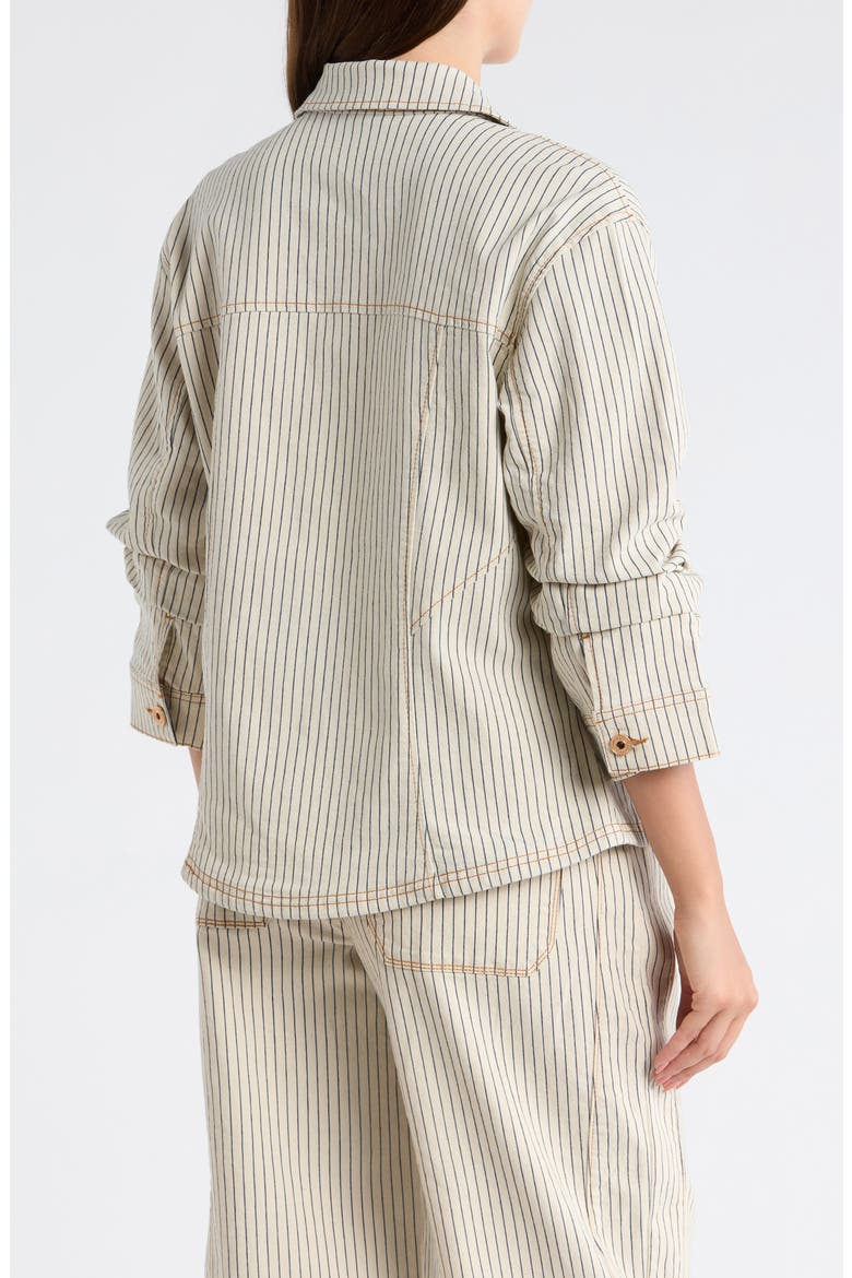 Stripe Ruched Sleeve Jacket, Alternate, color, BLANCHED ALMOND/NAVY